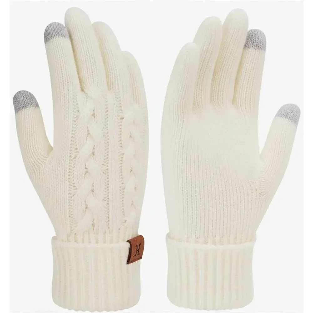 Ivory Touchscreen Cable Knit Winter Gloves NWT